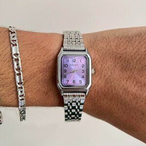 cute purple face rectangle stainless steel quartz watch